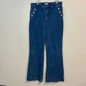 Avec Les Filles Blue Sailor Jeans with Gold Buttons
